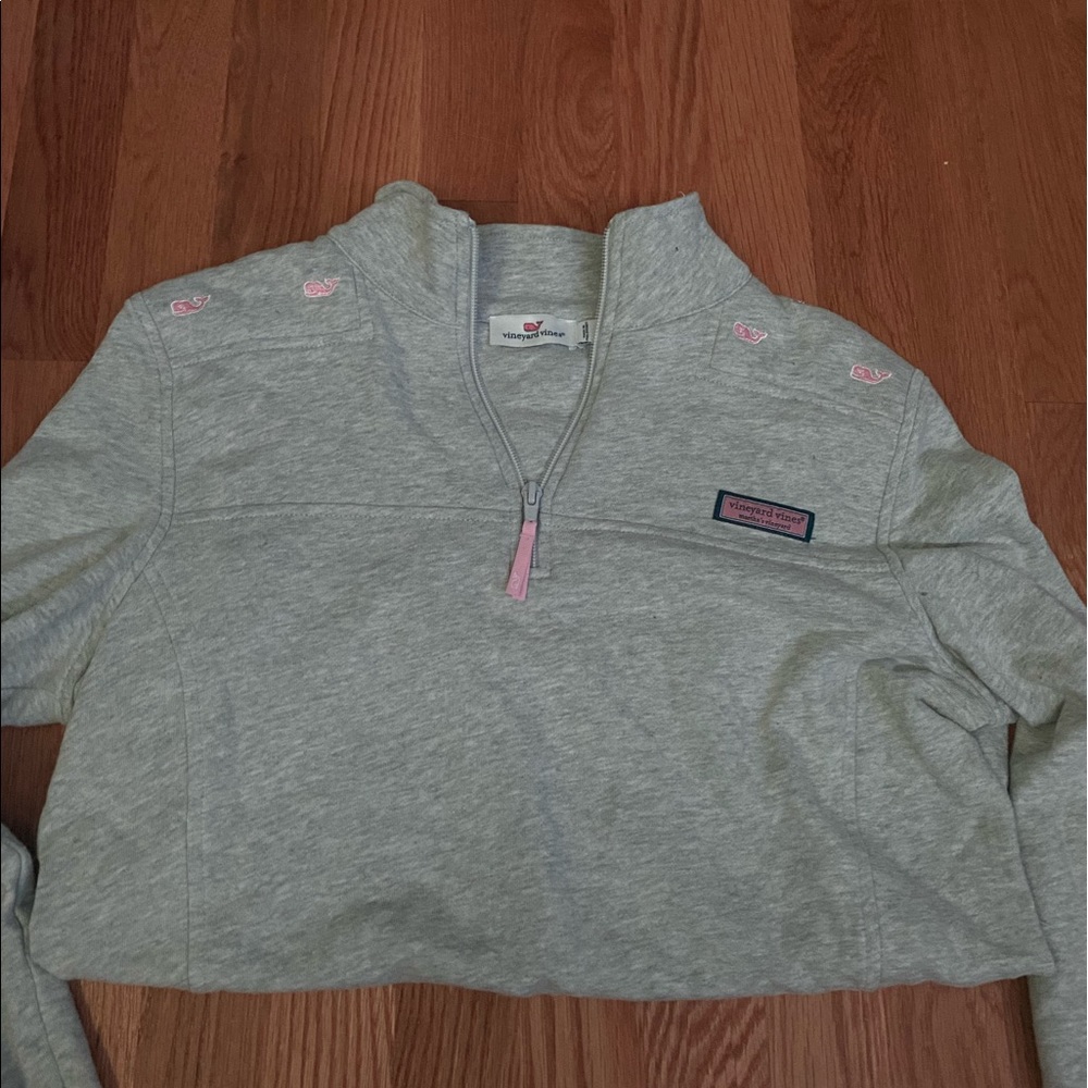 vineyard vines grey shep shirt with pink whales